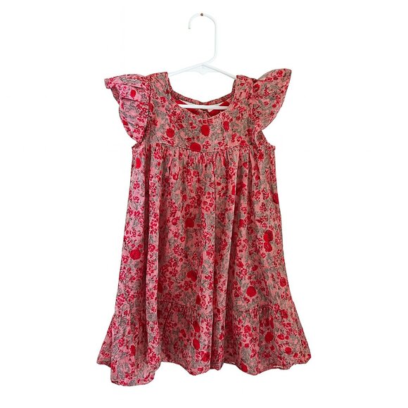 Roller Rabbit Girls Red Floral Flutter Sleeve Dress Size 6 - Picture 1 of 4